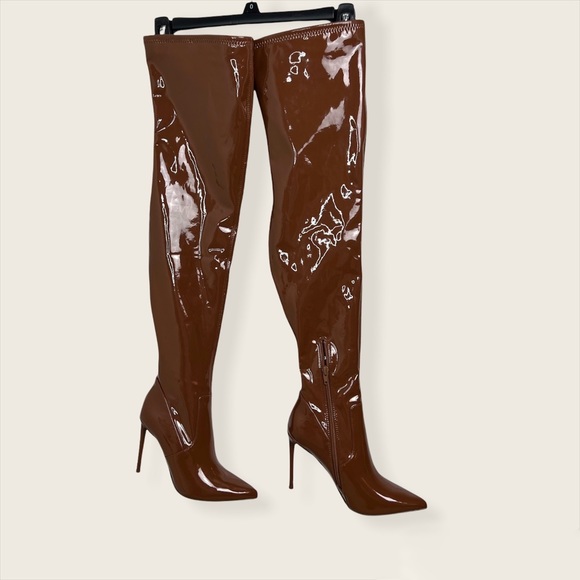 Steve Madden Viktory Patent Over the knee Stiletto Heel Boots in Cognac - Picture 3 of 11